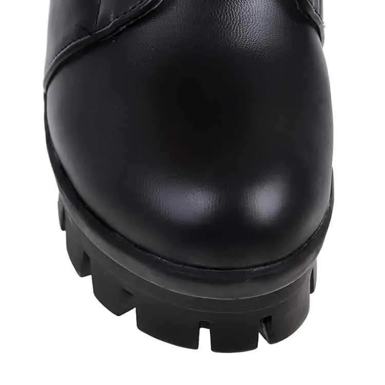 Ankle Strap Laces Chunky Heel England Style Lace Up Boots