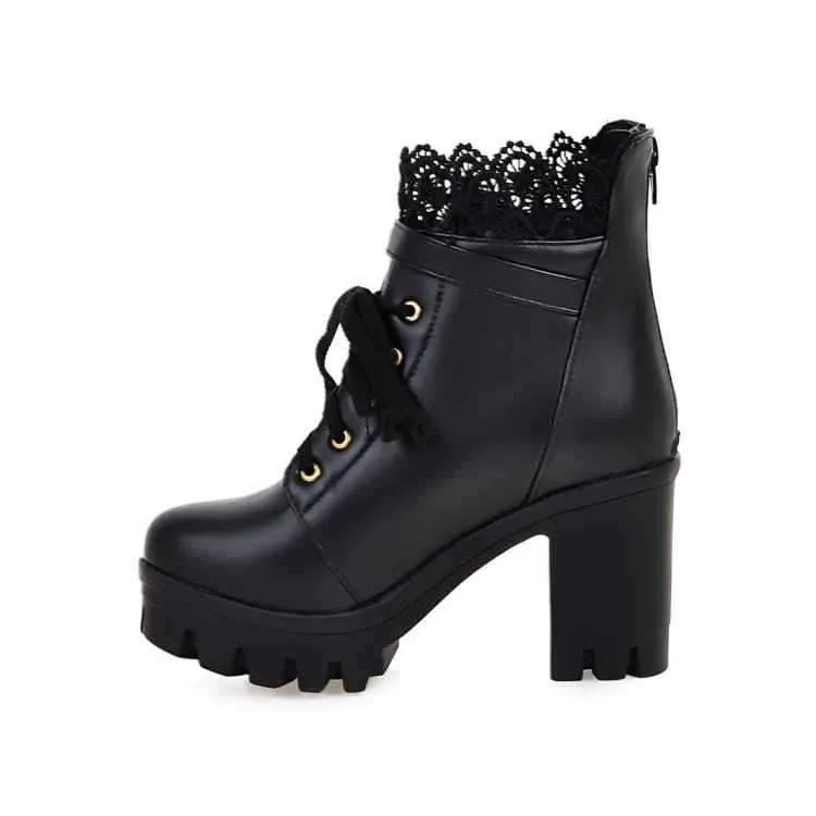 Ankle Strap Laces Chunky Heel England Style Lace Up Boots