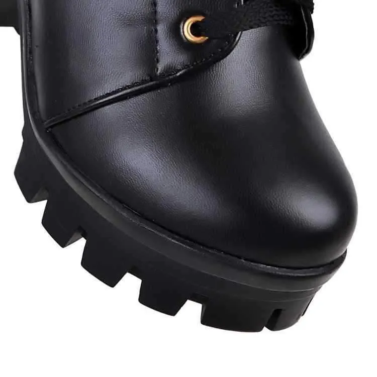 Ankle Strap Laces Chunky Heel England Style Lace Up Boots