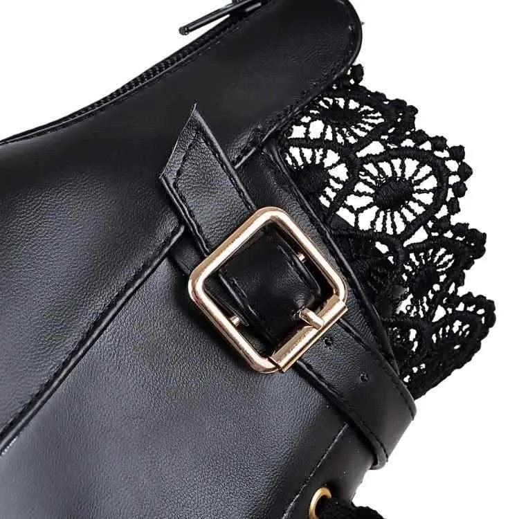 Ankle Strap Laces Chunky Heel England Style Lace Up Boots