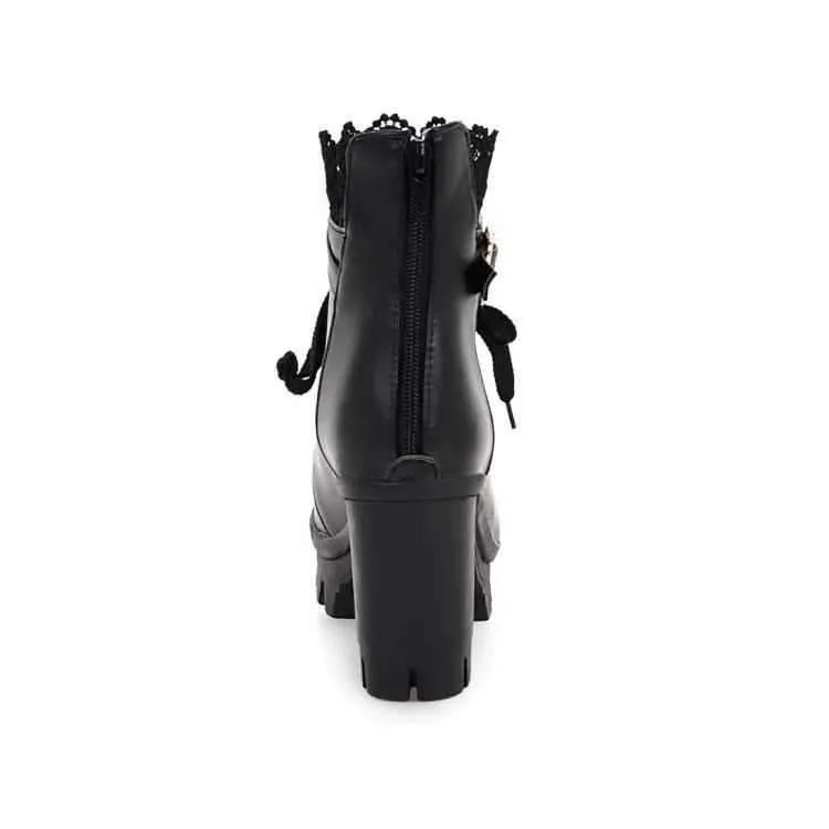 Ankle Strap Laces Chunky Heel England Style Lace Up Boots