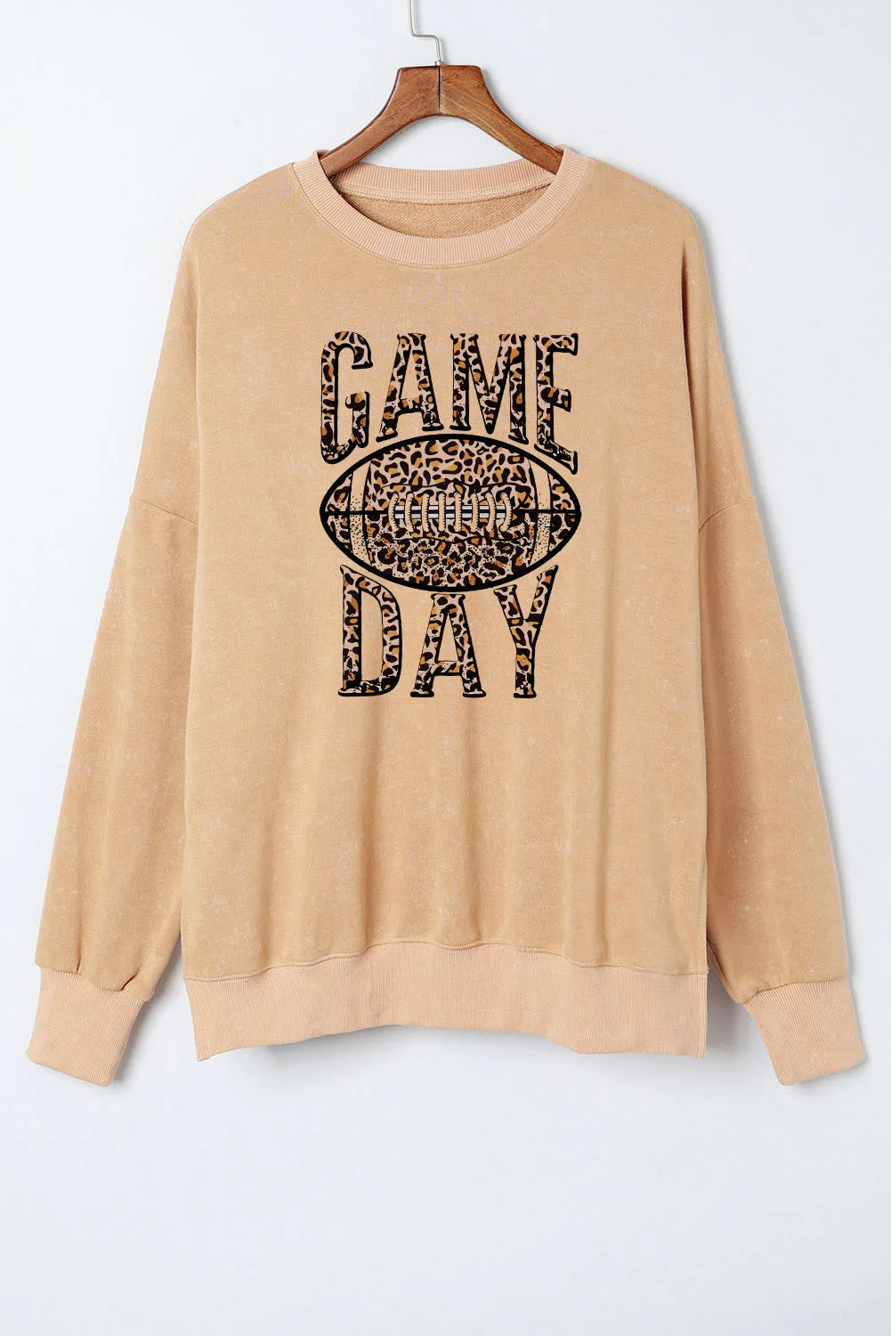 Beige Leopard Football Graphic Sweatshirt