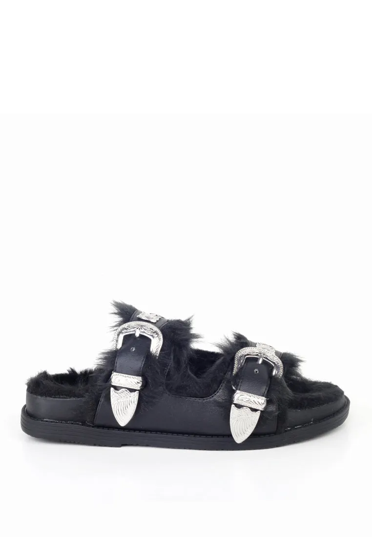 Black Fur-lined Sandals