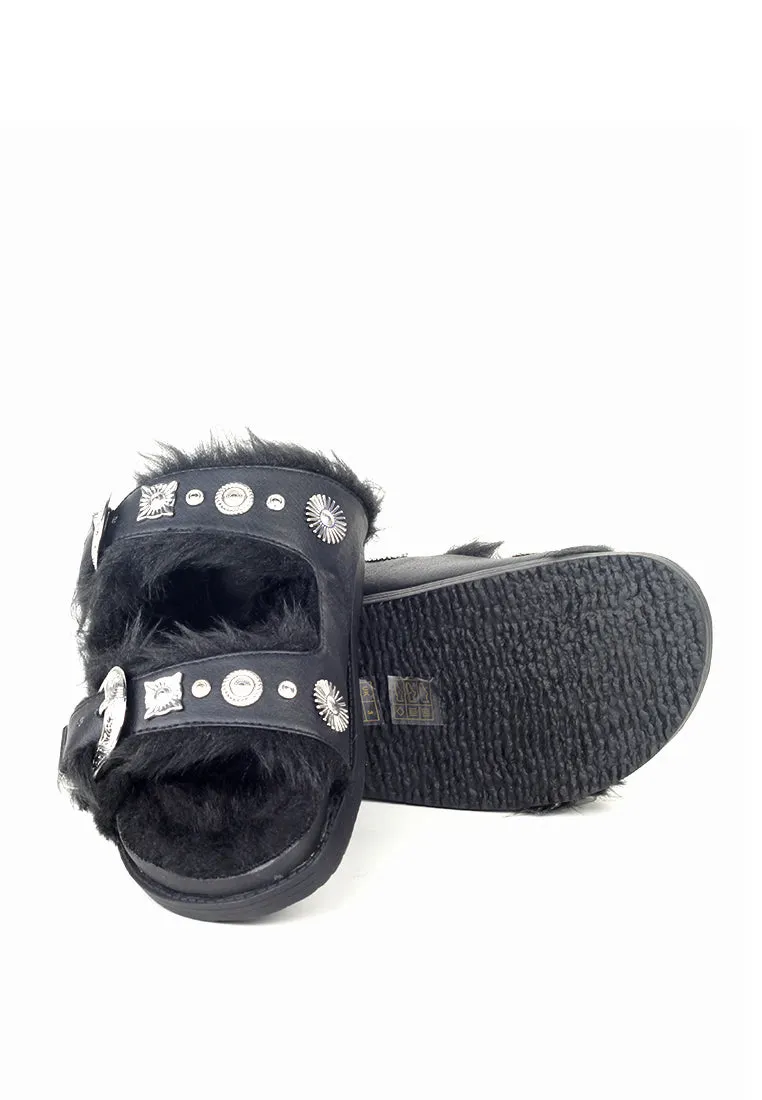 Black Fur-lined Sandals
