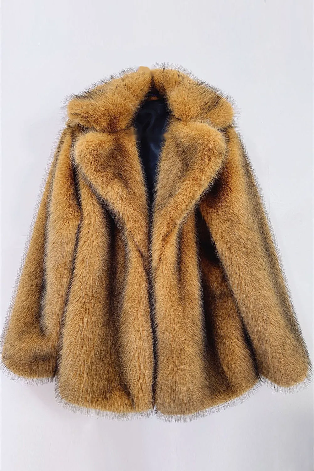 Brown Open Front Shaggy Women Faux Fur Coat