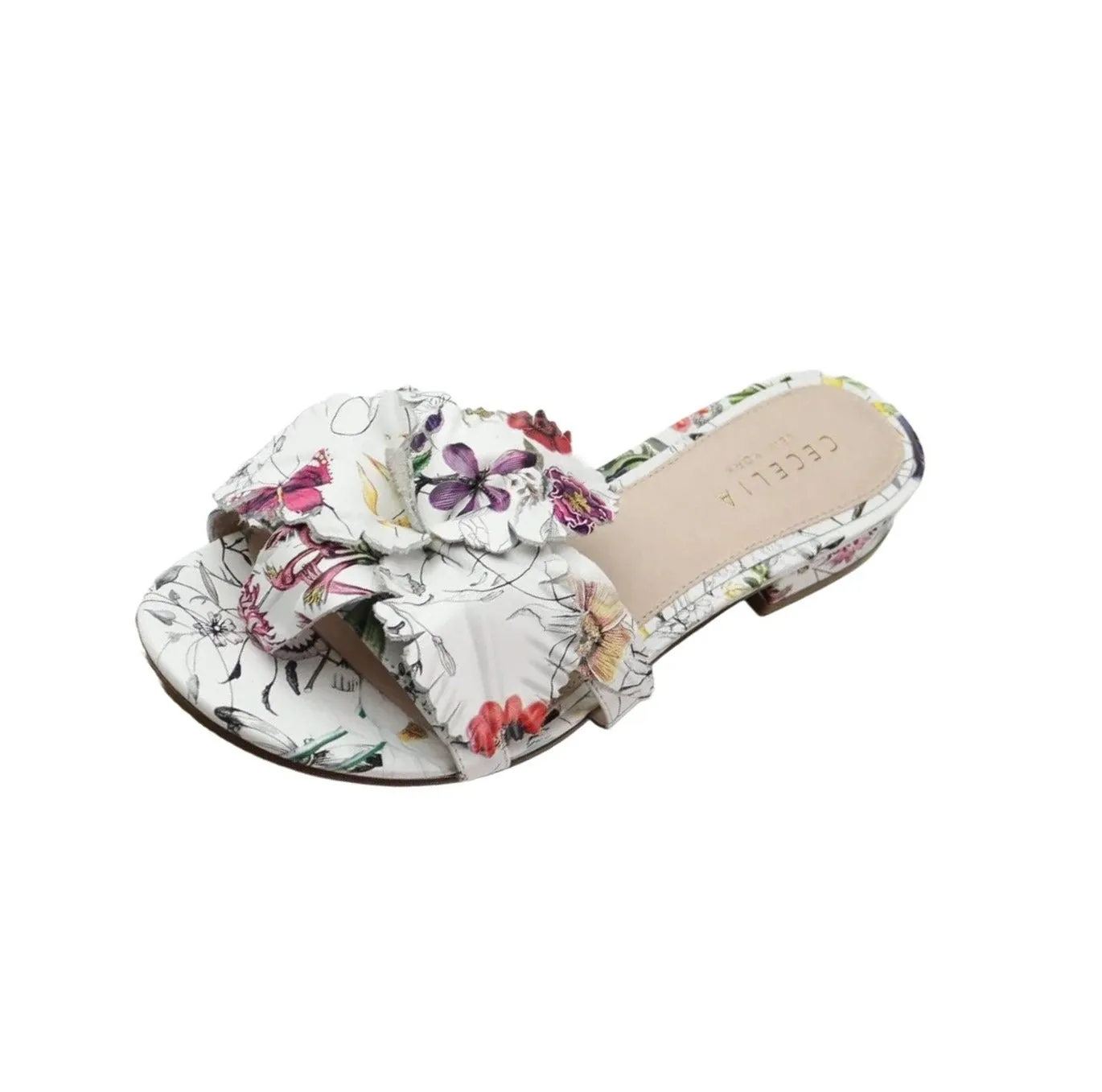 Cecelia New York Lila Spring Garden Flower Slip On Open Toe Flat Slide Sandals