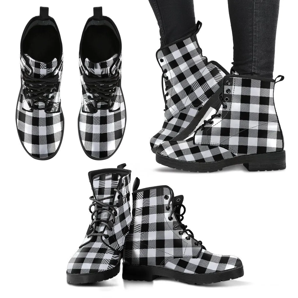 Combat Boots-Black and White Series 103, Vegan Leather
