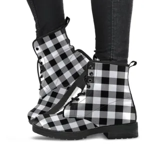 Combat Boots-Black and White Series 103, Vegan Leather