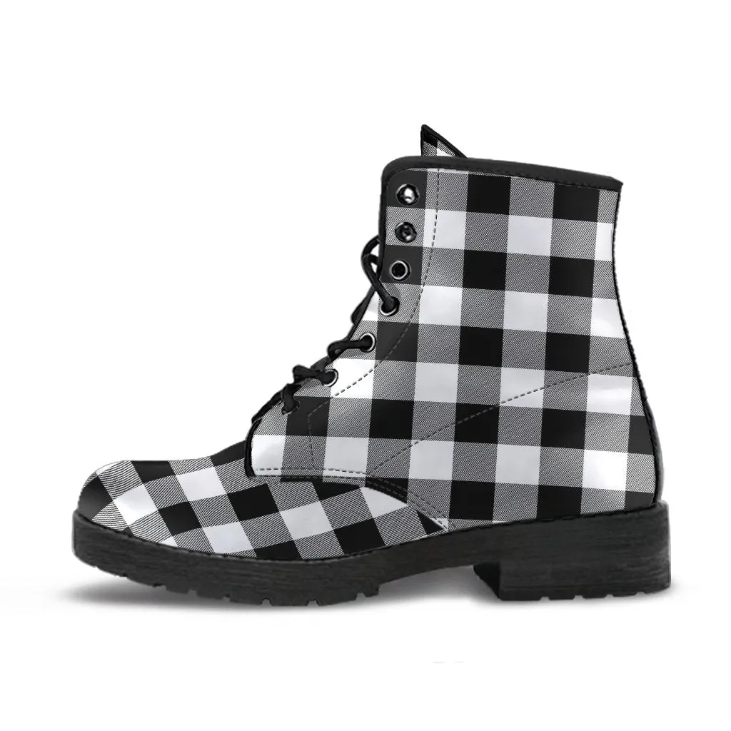 Combat Boots-Black and White Series 103, Vegan Leather