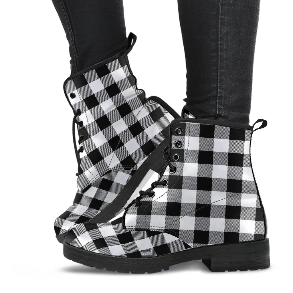 Combat Boots-Black and White Series 103, Vegan Leather