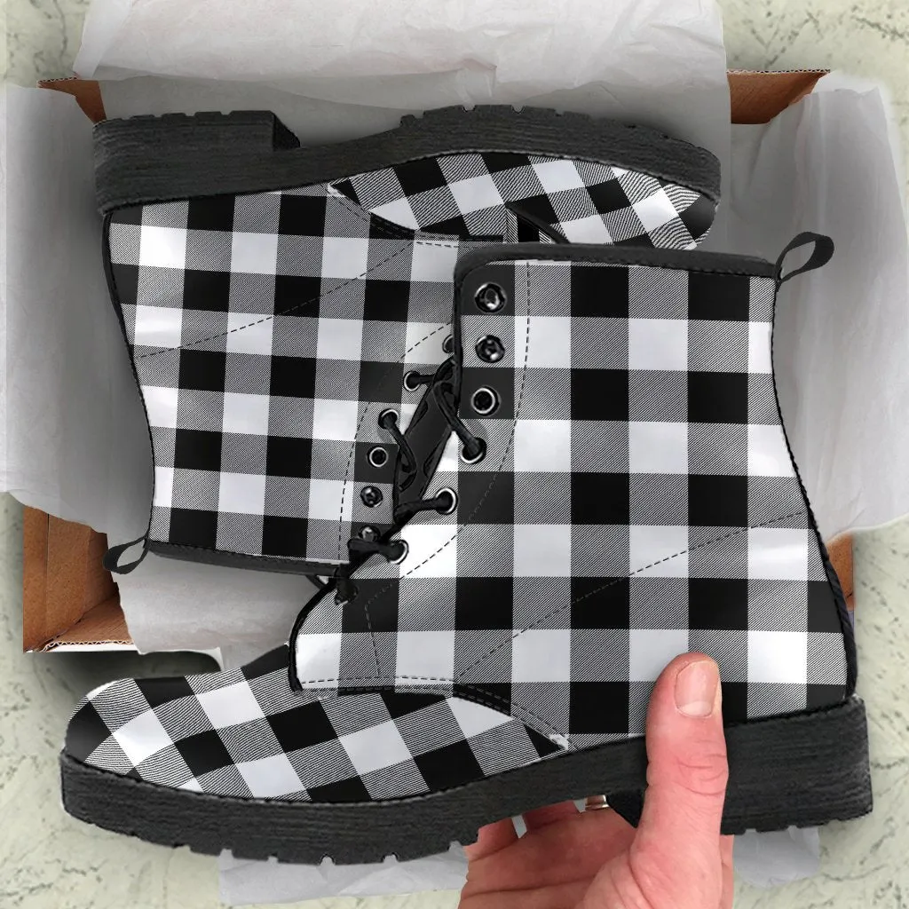 Combat Boots-Black and White Series 103, Vegan Leather