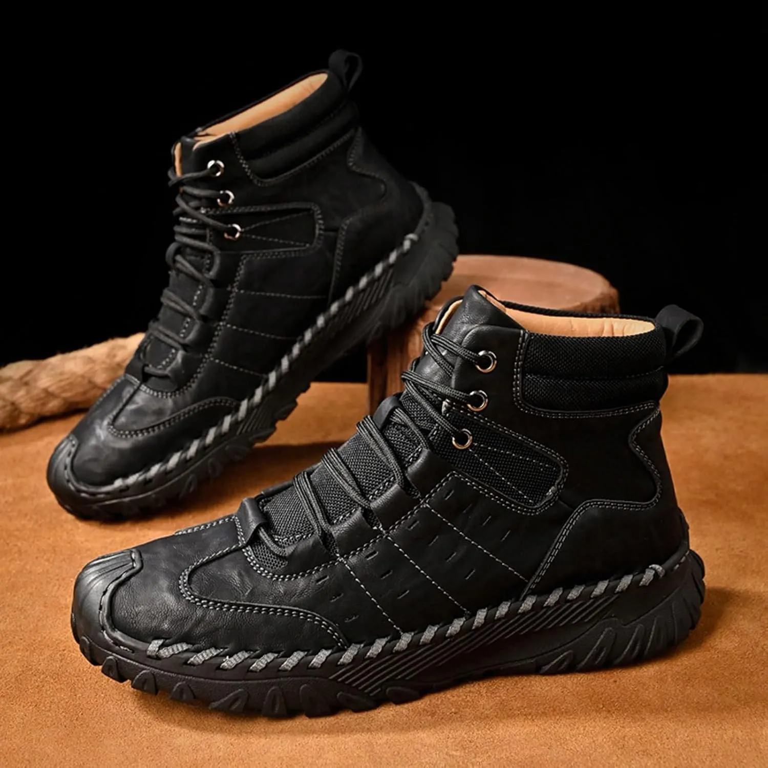 Men Work Boots Slip On Hiking Sneakers Warm Fur Lined Womens Safety Shoes Non Steel Toe Waterproof Outdoor Shoes Lightweight Hike Grounded Footwear