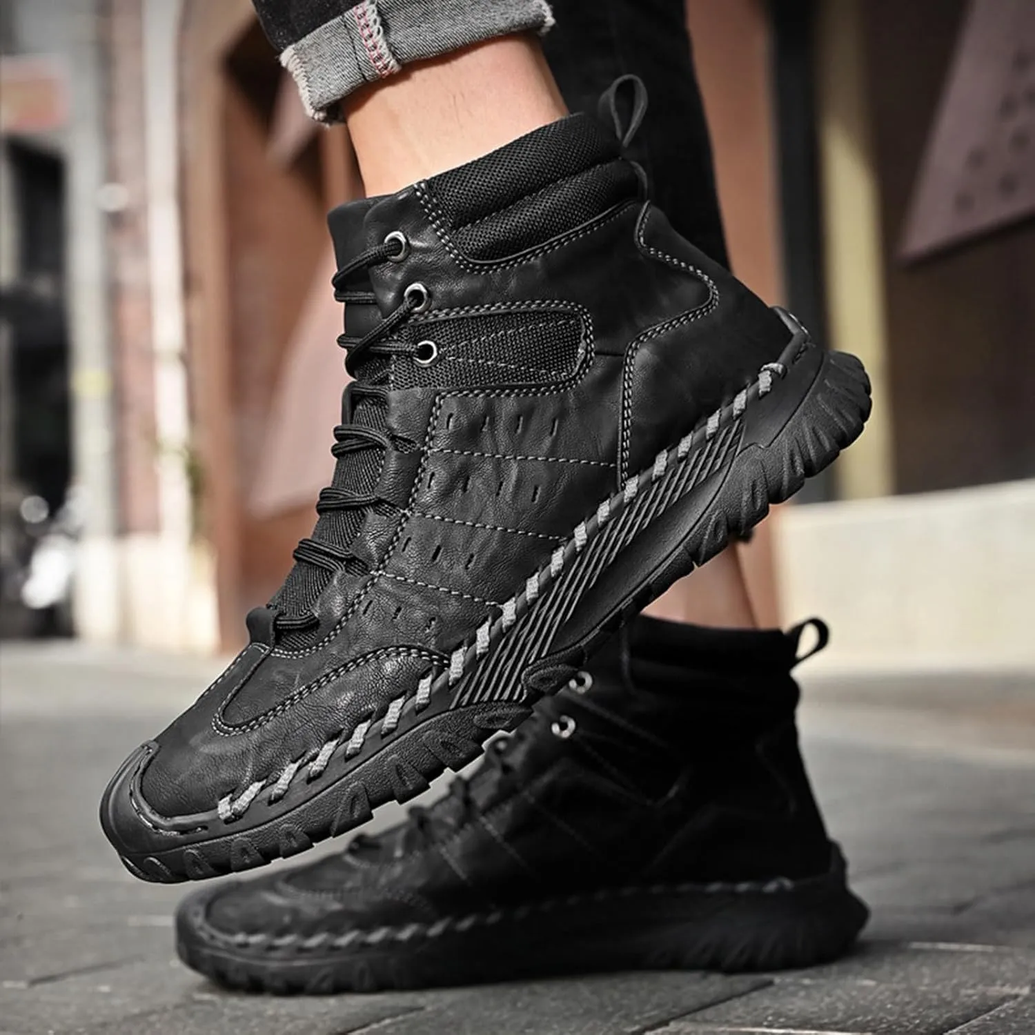 Men Work Boots Slip On Hiking Sneakers Warm Fur Lined Womens Safety Shoes Non Steel Toe Waterproof Outdoor Shoes Lightweight Hike Grounded Footwear