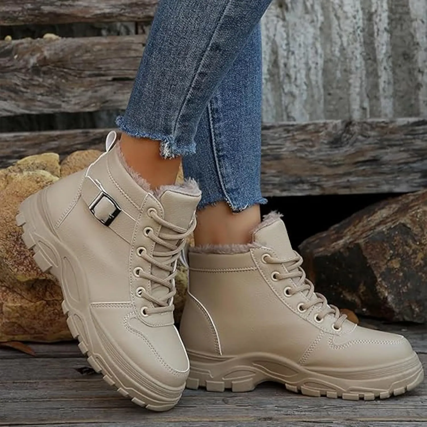 Men Work Boots Waterproof Hiking Sneakers Fur Lined Ankle Boot Women's Safety Shoes Insulated Platform Shoes Composite Toe Botas Hike Grounded Footwear