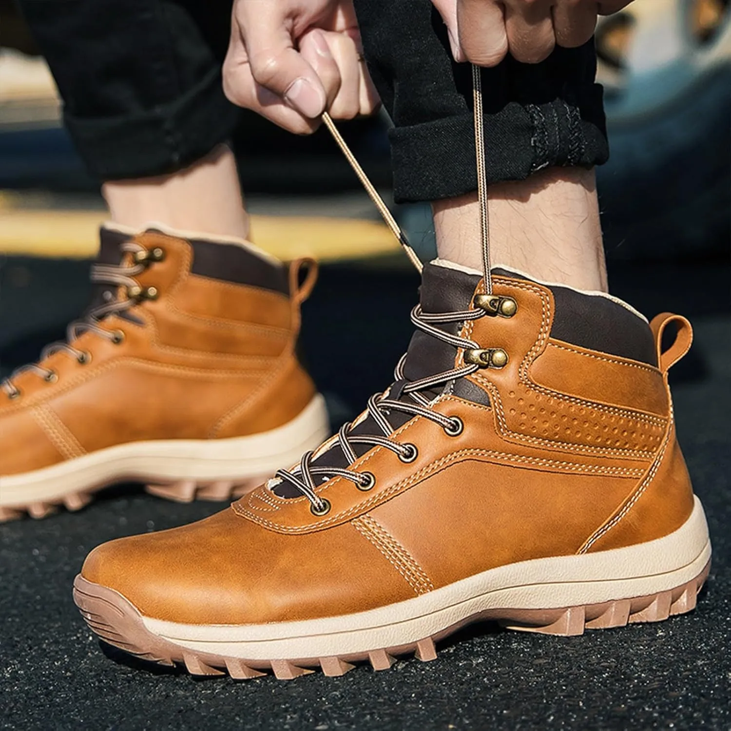 Men Work Boots Wide Width Hiking Sneakers Shoes with Hook Loop Womens Working Shoes Nonslip Outdoor Botas Waterproof Soft Toe Work Hike Grounded Footwear