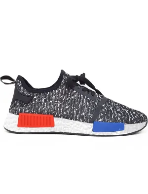 Mens Alec Lace Up Fashion Trainers in Black / White Print