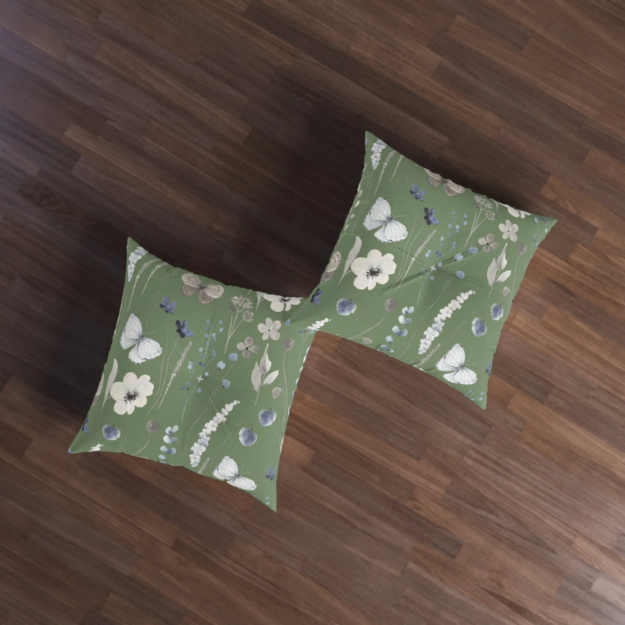 Mossy Green Tufted Floor Pillow, Square