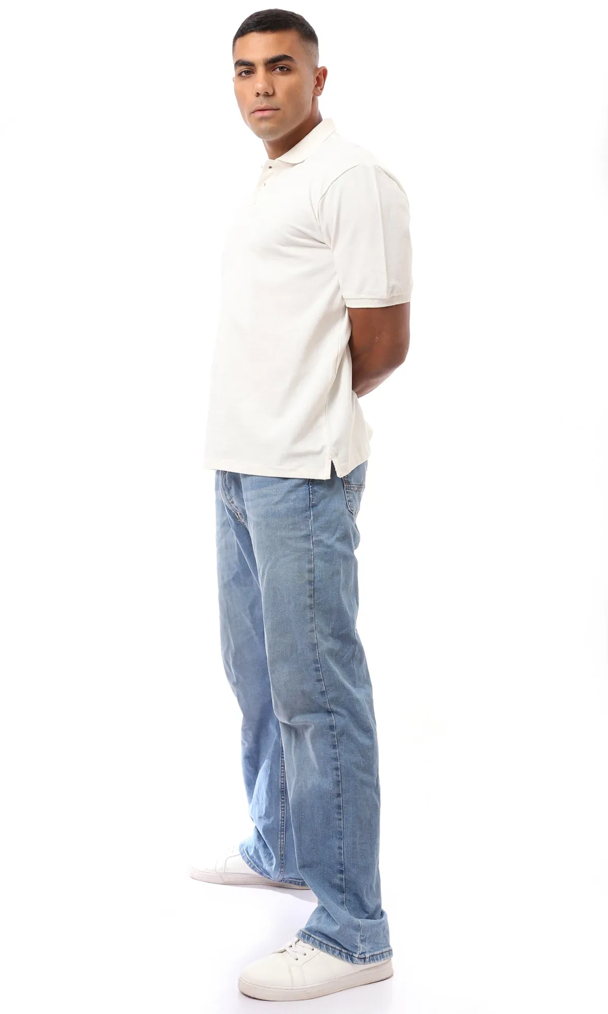 O171929 Off-White Turn Down Collar Cotton Polo Shirt