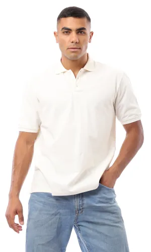 O171929 Off-White Turn Down Collar Cotton Polo Shirt