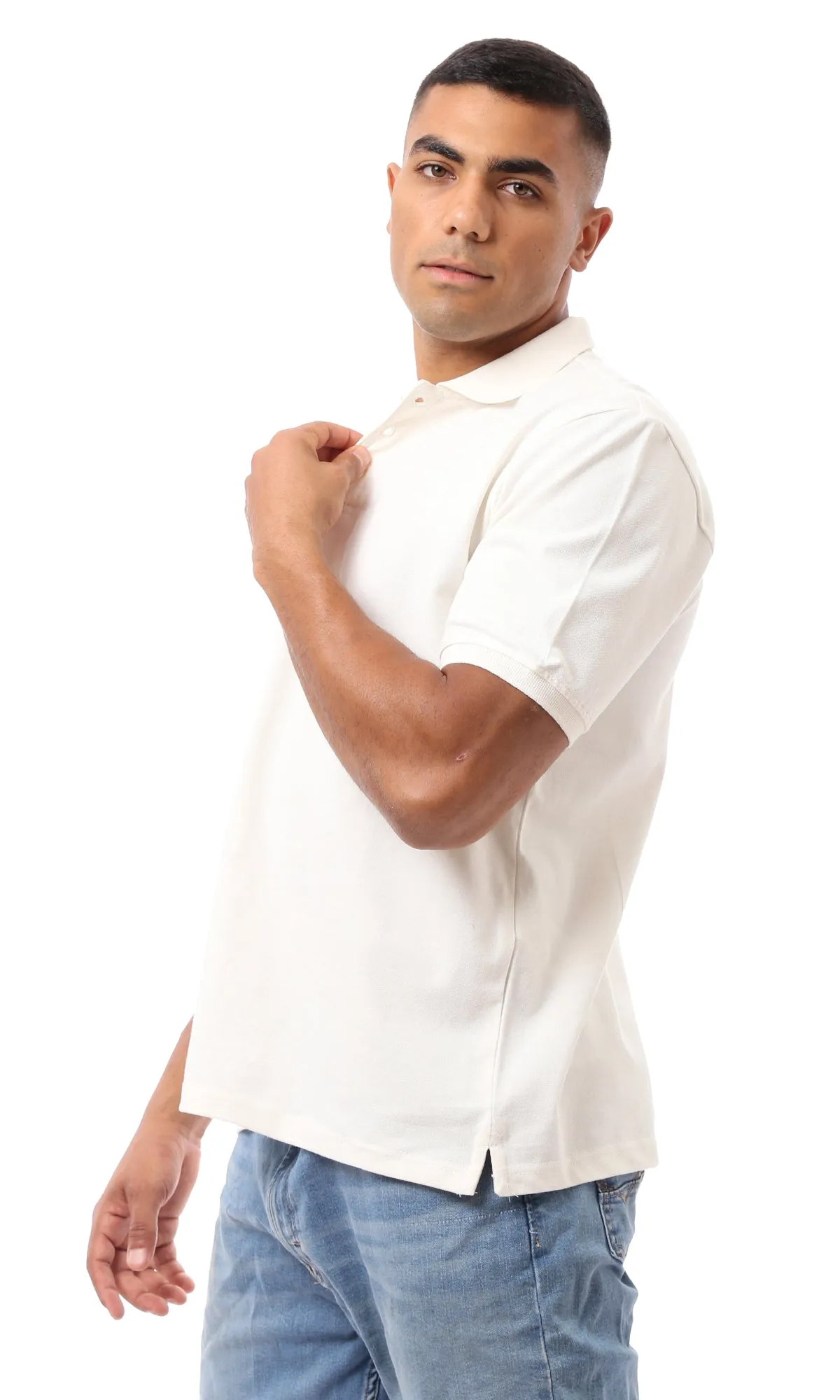 O171929 Off-White Turn Down Collar Cotton Polo Shirt