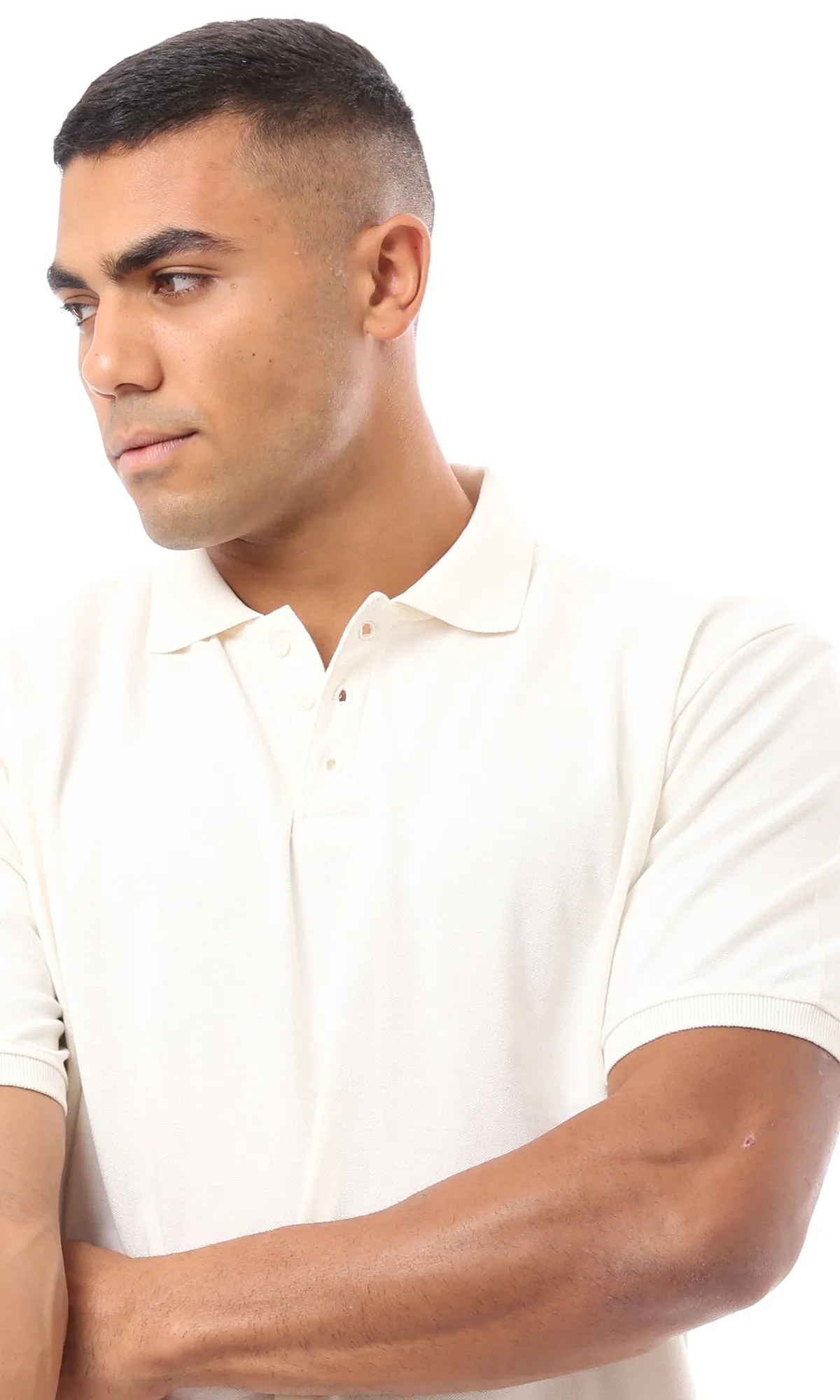 O171929 Off-White Turn Down Collar Cotton Polo Shirt