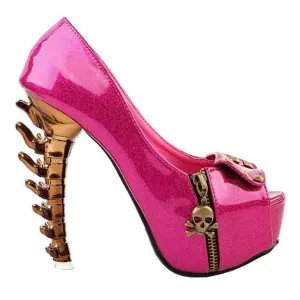 Pink Glitter SteamPunk Studded High Heel Dress Shoes