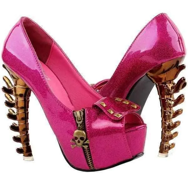 Pink Glitter SteamPunk Studded High Heel Dress Shoes