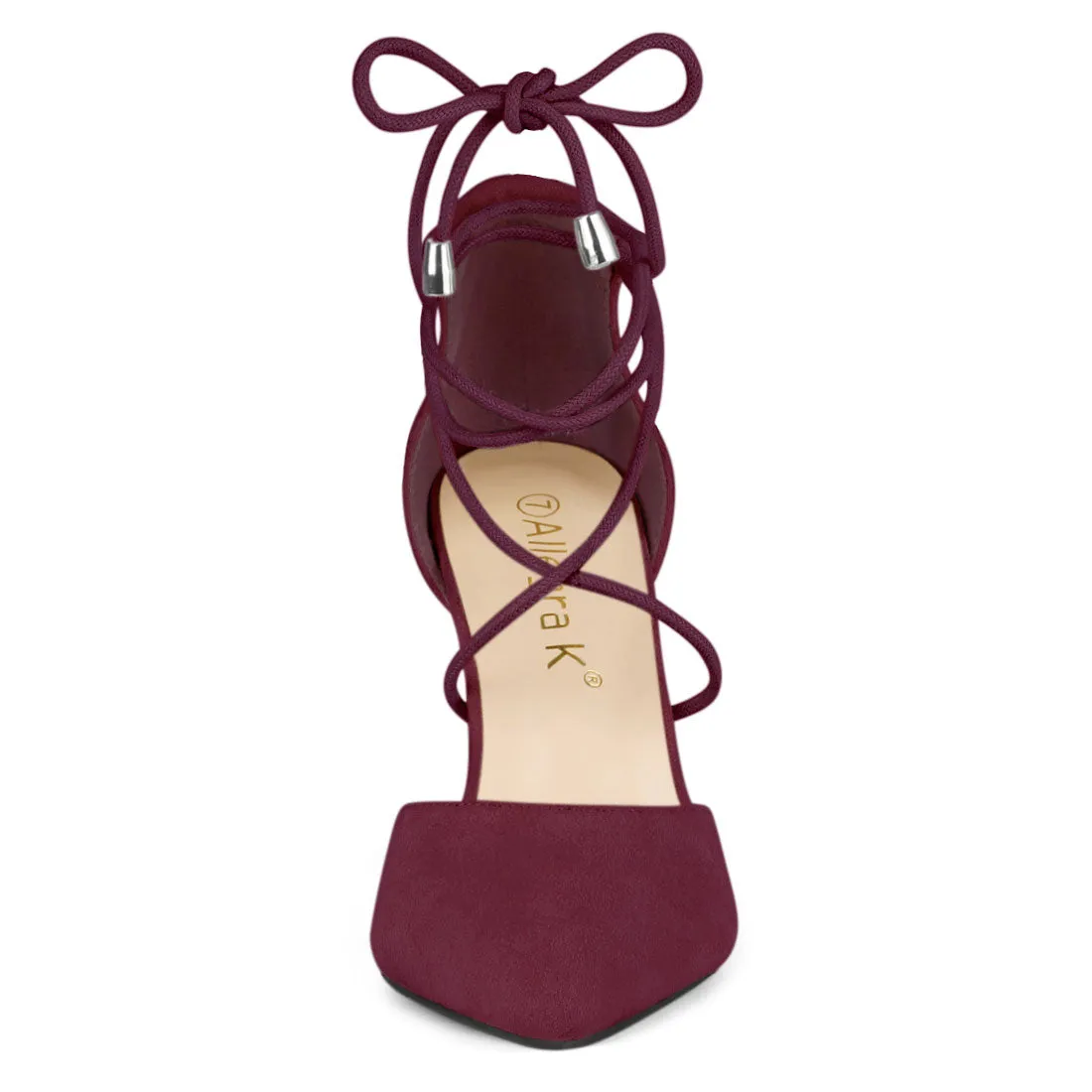 Pointed Toe Chunky Heel Lace Up Sandals Pumps