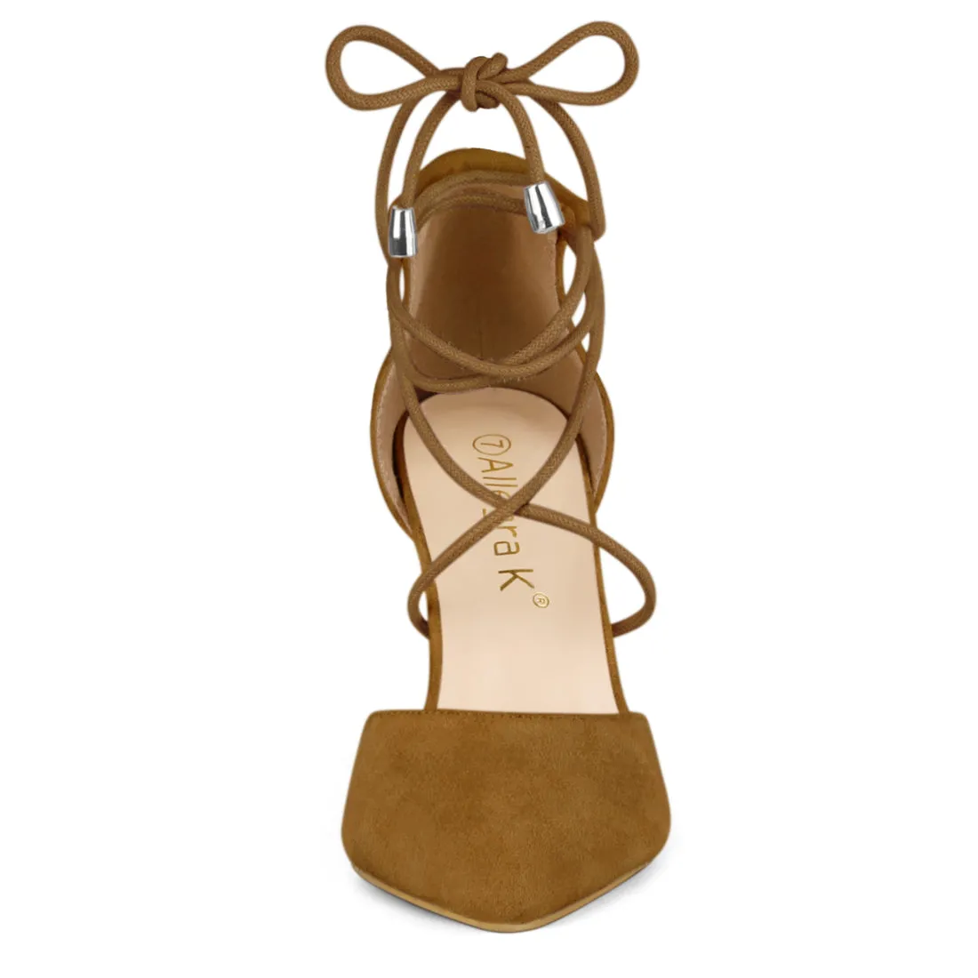 Pointed Toe Chunky Heel Lace Up Sandals Pumps