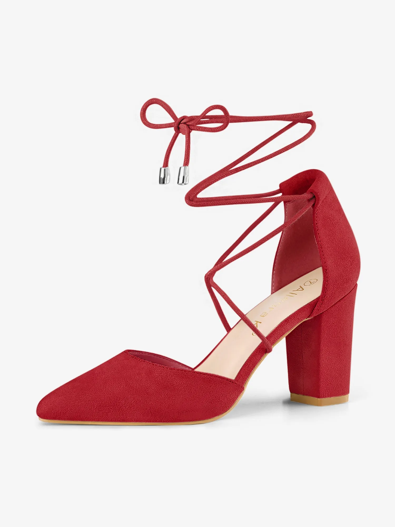 Pointed Toe Chunky Heel Lace Up Sandals Pumps