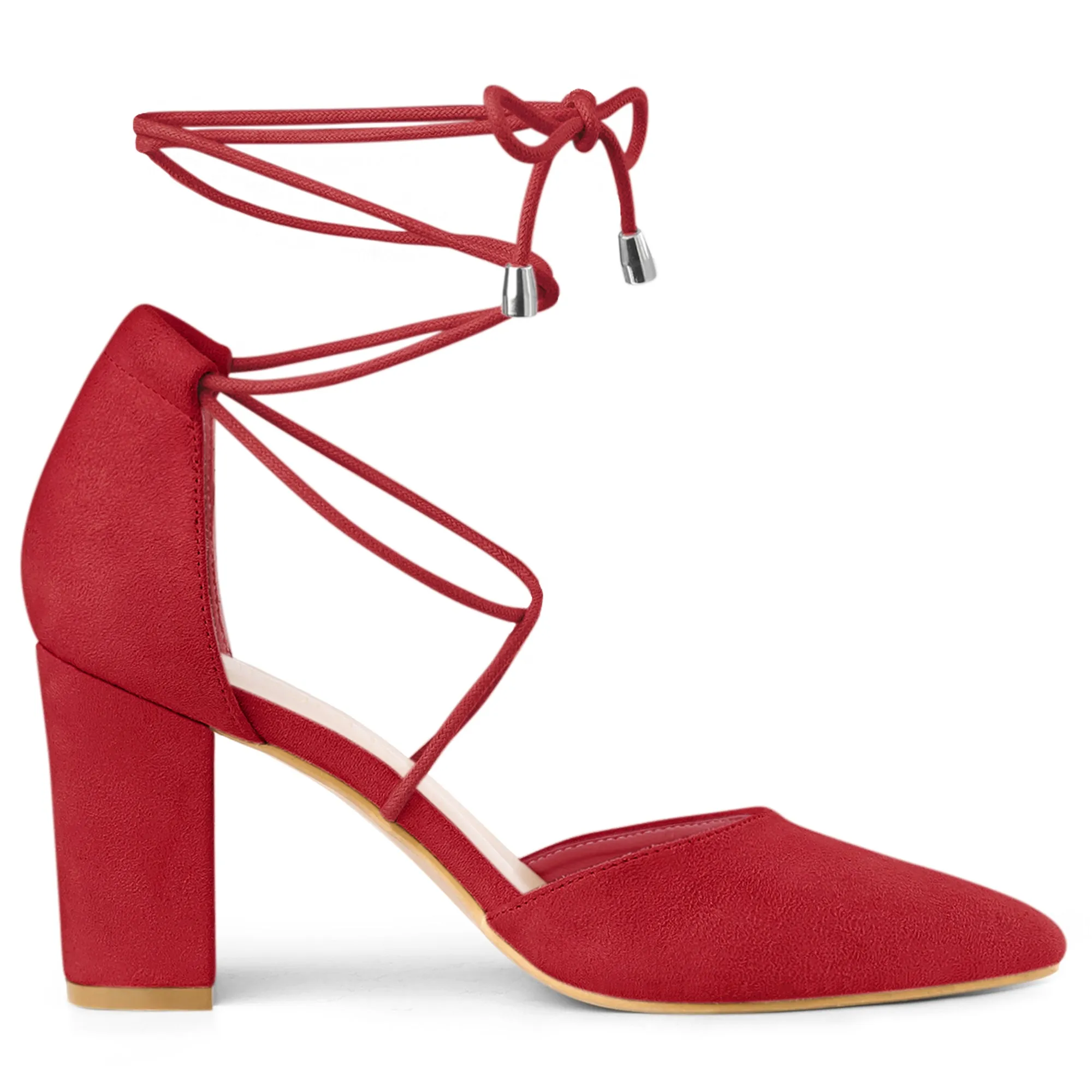 Pointed Toe Chunky Heel Lace Up Sandals Pumps