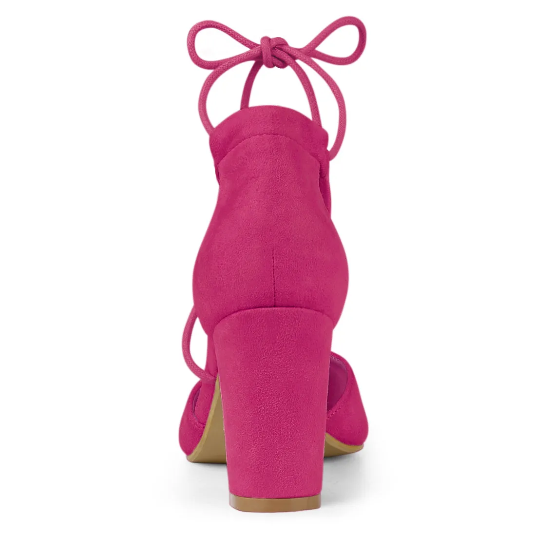 Pointed Toe Chunky Heel Lace Up Sandals Pumps