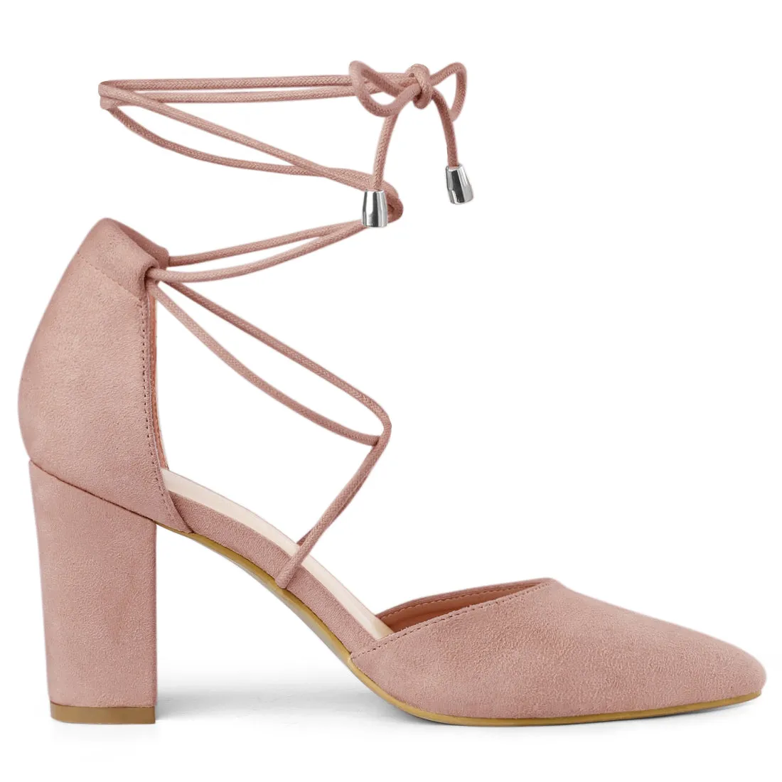 Pointed Toe Chunky Heel Lace Up Sandals Pumps