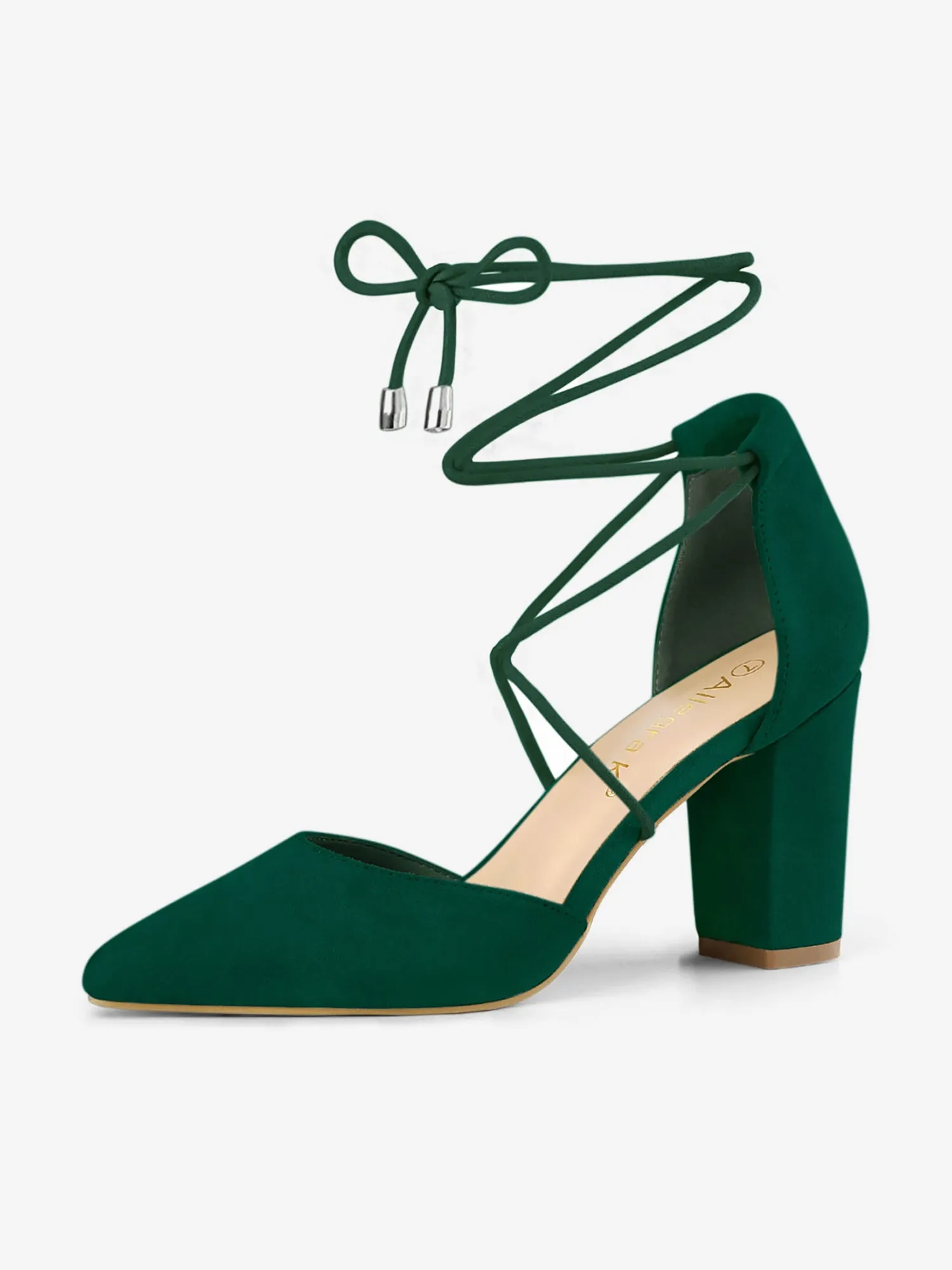 Pointed Toe Chunky Heel Lace Up Sandals Pumps