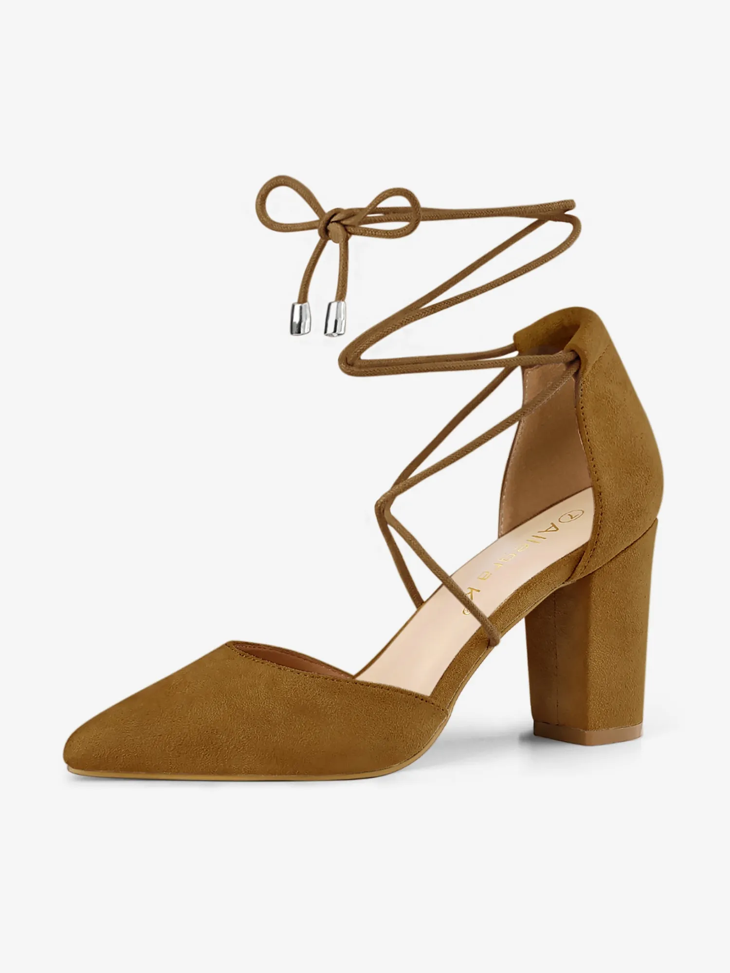 Pointed Toe Chunky Heel Lace Up Sandals Pumps