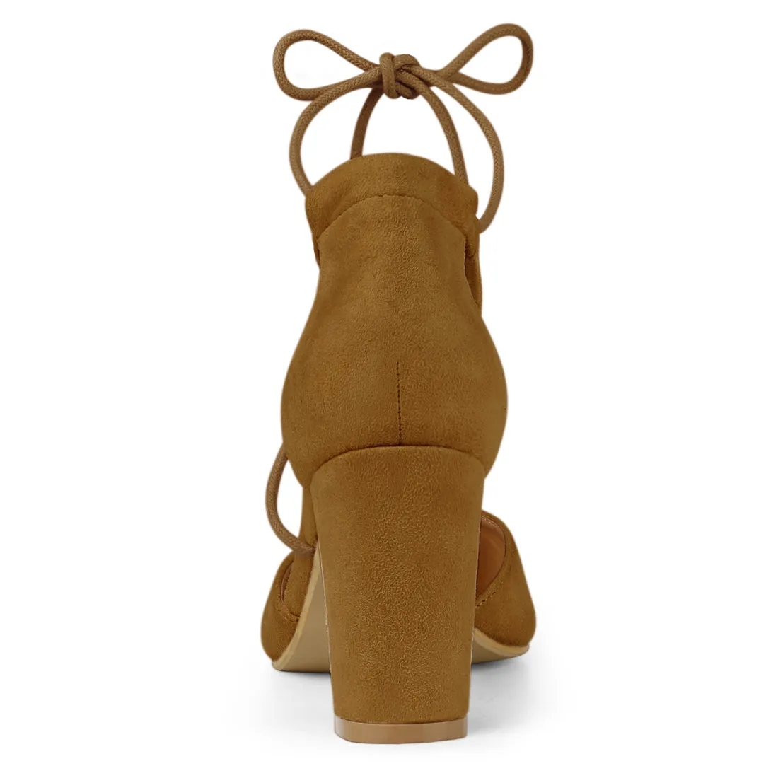 Pointed Toe Chunky Heel Lace Up Sandals Pumps