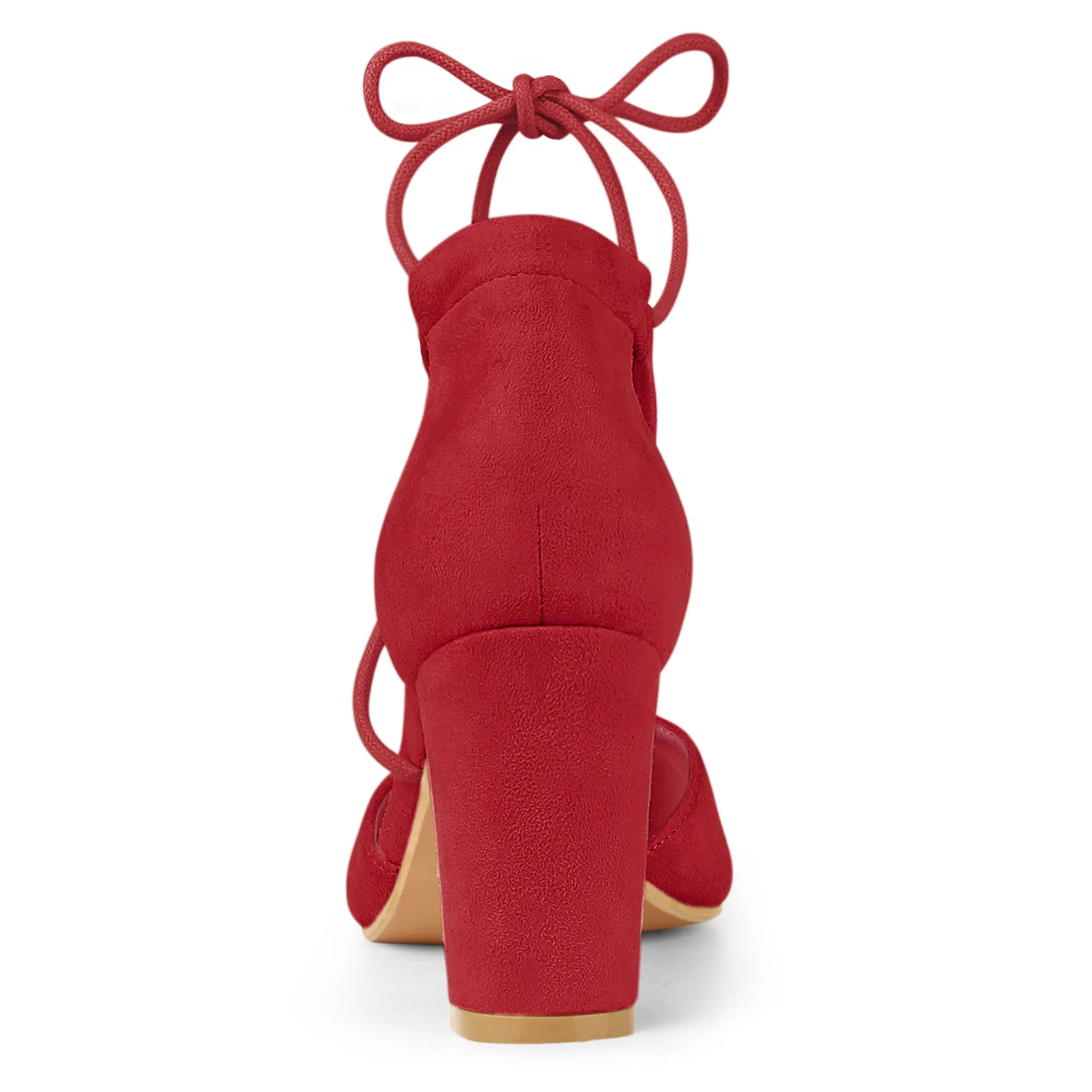 Pointed Toe Chunky Heel Lace Up Sandals Pumps