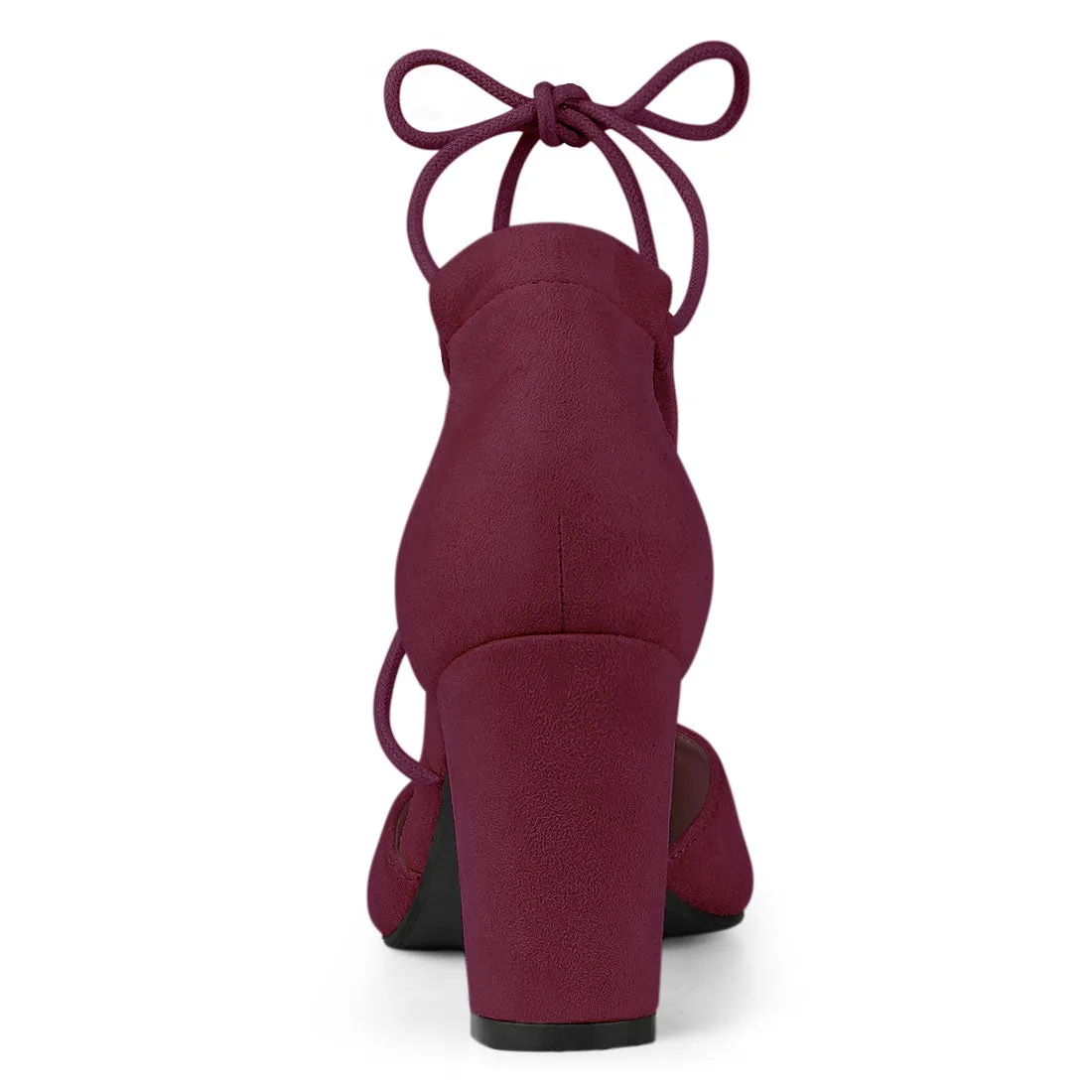 Pointed Toe Chunky Heel Lace Up Sandals Pumps