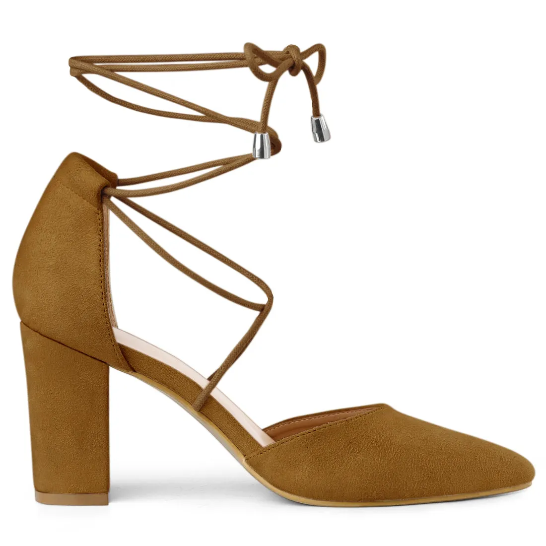 Pointed Toe Chunky Heel Lace Up Sandals Pumps