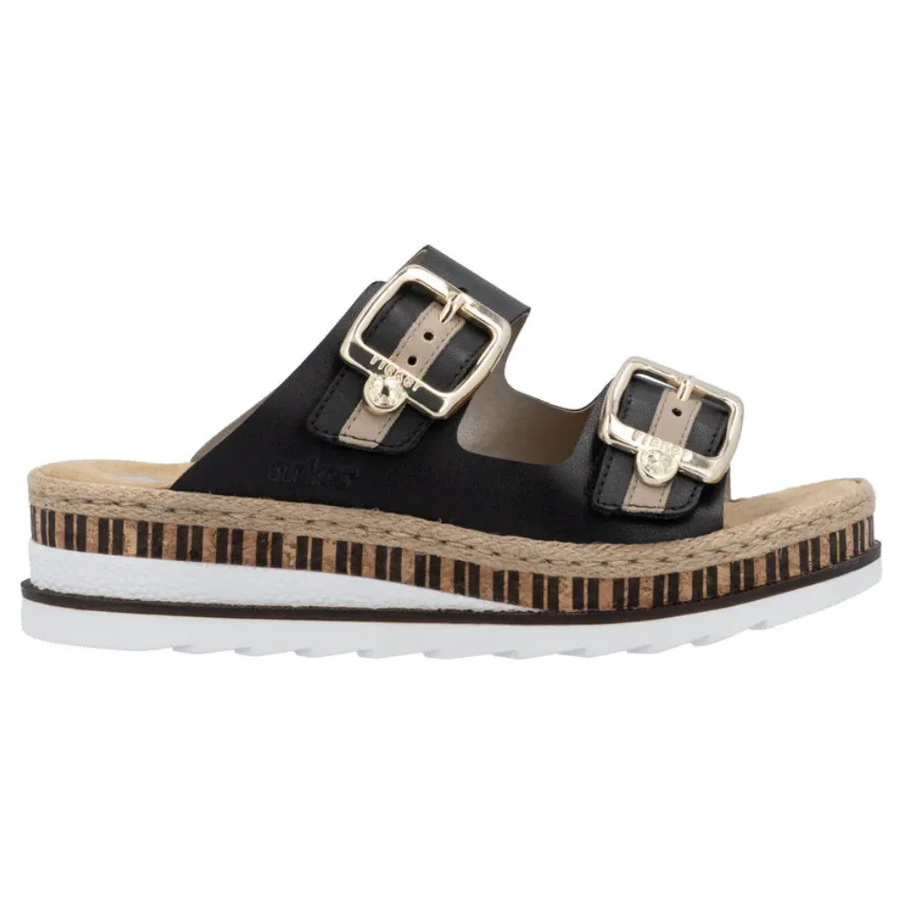 Rieker Regina 55 Black Leather Sandal (Women's)