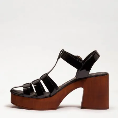 Sam Edelman Margritte Black Patent Multi Straps Buckle Ankle Block Heel Sandals