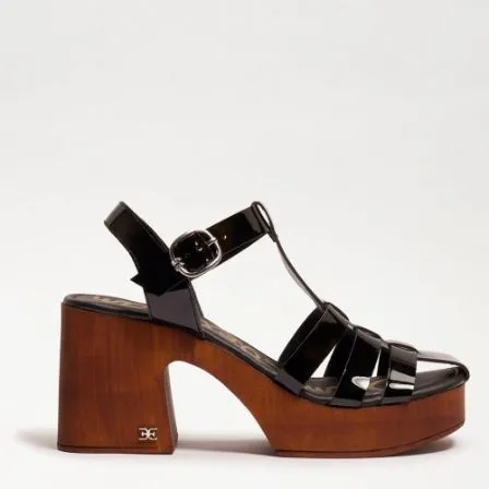 Sam Edelman Margritte Black Patent Multi Straps Buckle Ankle Block Heel Sandals
