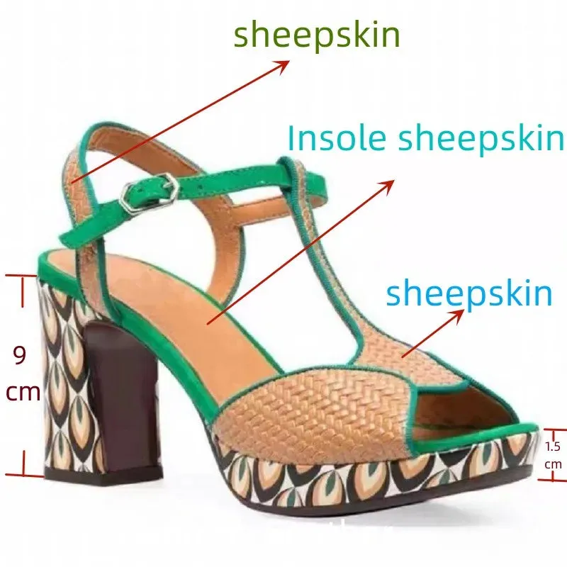 Trendy Leather Platform Square Sandals with Thick Heels