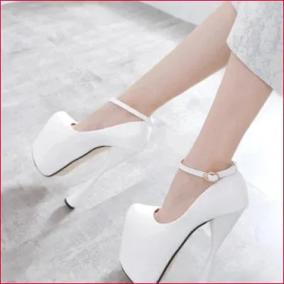White Straps Stilettos: Women’s Plus Size 8 Inch Pumps