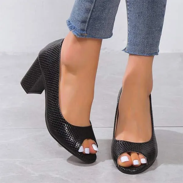 Women's Slip-On Snake Print Peep Toe High Heel Sandals 83723980C